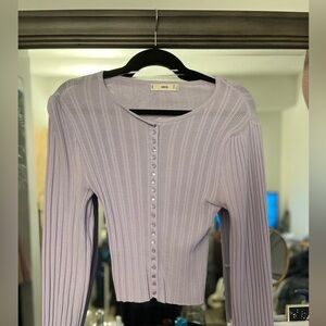 MANGO Ribbed Viscose Balloon Sleeve button Cardigan in purple